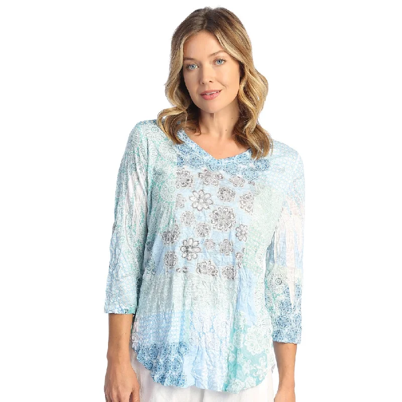 Free Spirited Fashion "Libson" Rayon Burnout Crushed V-Neck Round Hem Top - RC3-1675 - Size S