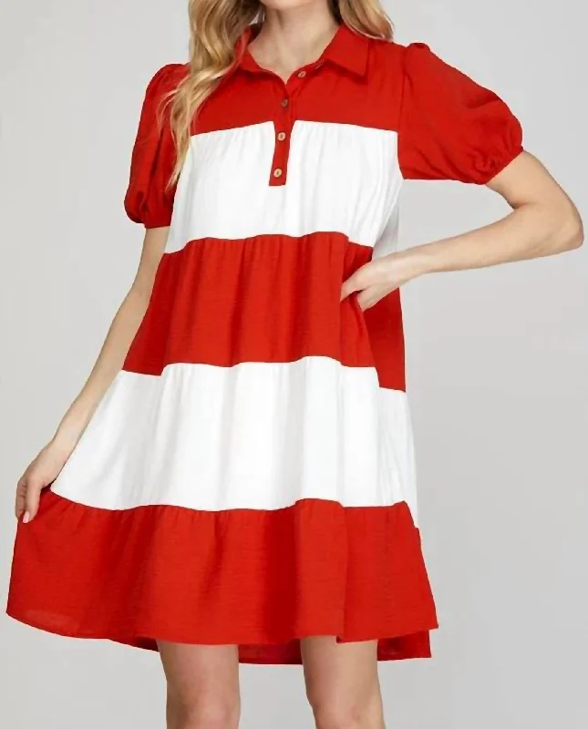 Stylish Women's Clothing Color Block Tiered Dress