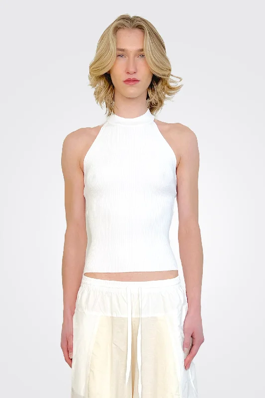 Casual Chic Rib Halter Sunburst Straps - White