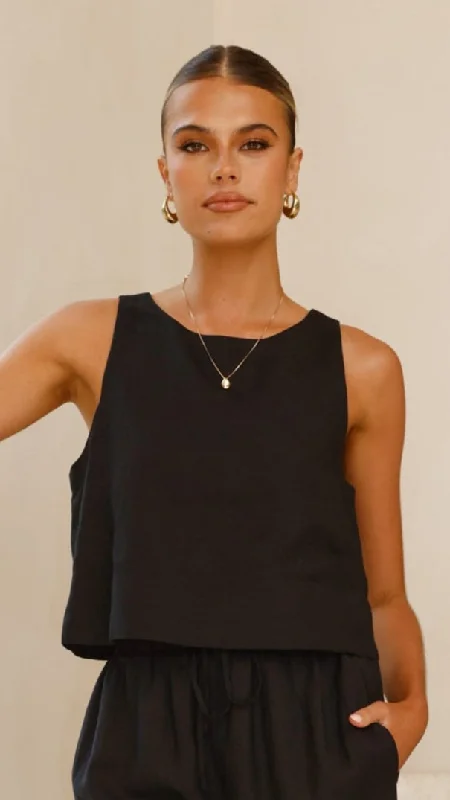 Glamorous Evening Wear Lumina Linen Top - Black