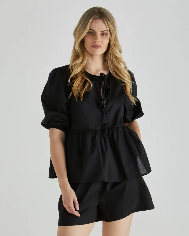 Classic Women's Fashion Sass Sylvie Peplum Tie Top Black