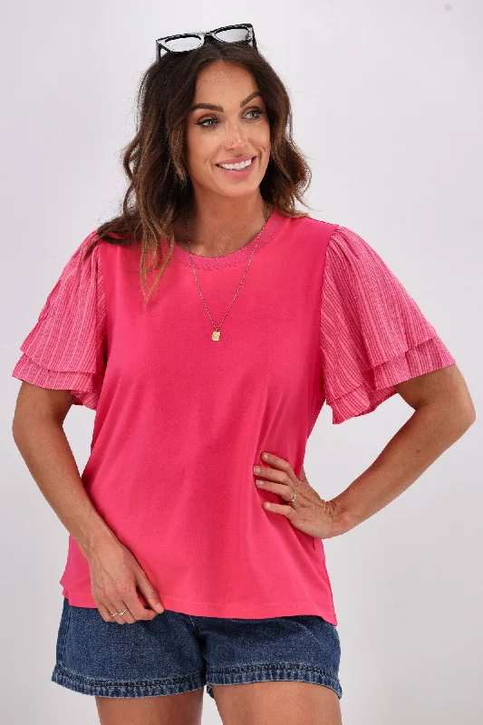 Chic Styles Shine On Label Tilda Stripe Sleeve Top Pink