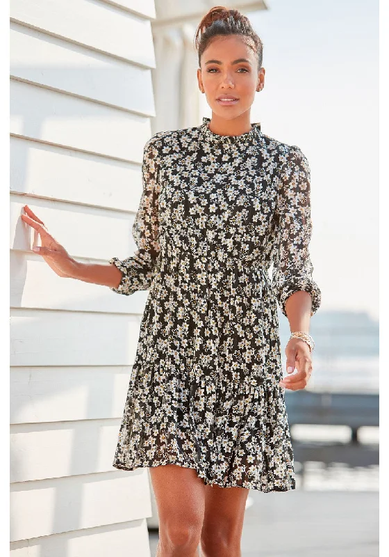 Athleisure Wear LASCANA Women's Long Sleeve Floral Pattern Dress