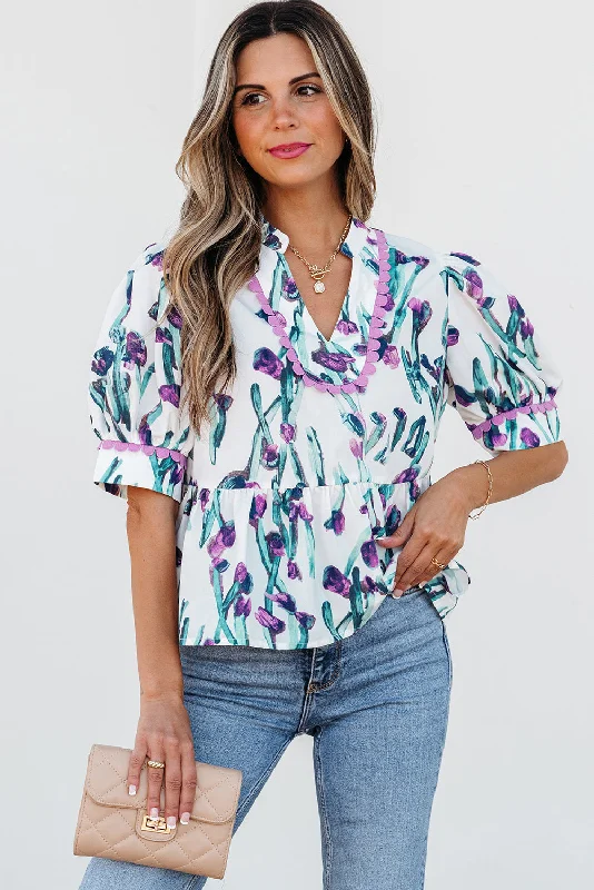 Exclusive Discount Ricrac Trim Half Sleeve Peplum Top