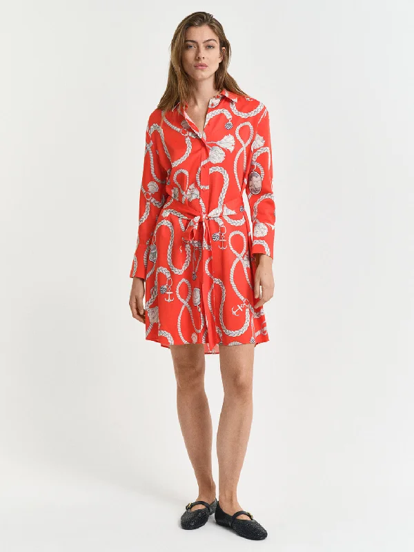 Luxury Fashion Gant Women Red Shirt Collar Full Sleeves Dress