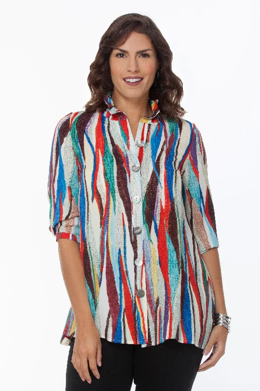 Chic Styles Women's Stripped Rainbow Pattern Shirt Lior