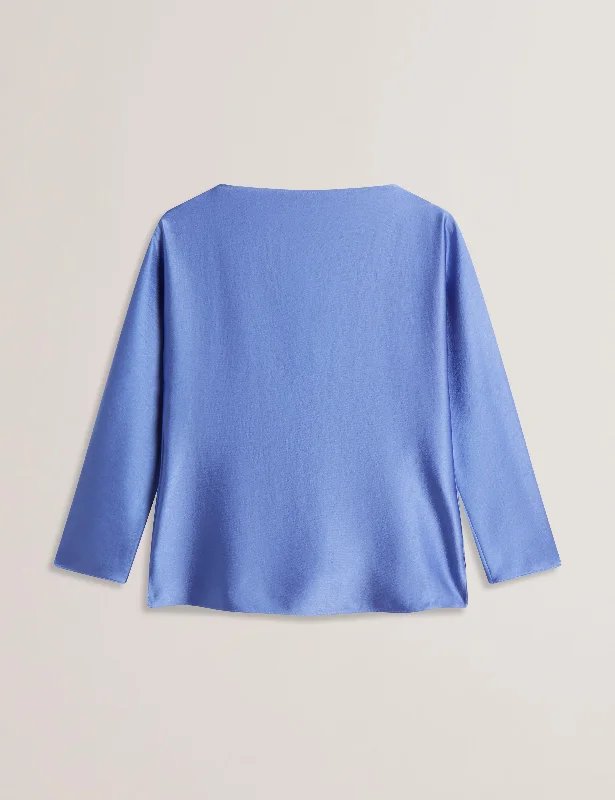 Fashion Sale Vouga Slash Neck Satin Top Lt-Blue