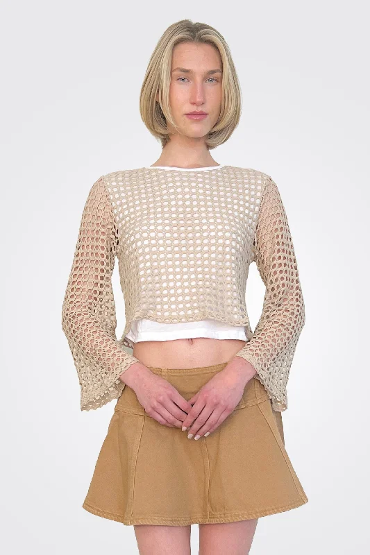 Fashion Forward Outfits Knit Bell Sleeve Top - Oatmeal