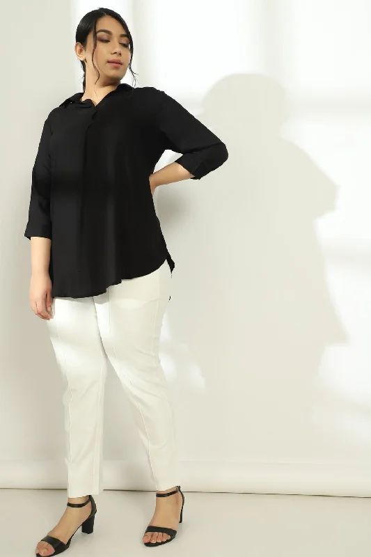 Seasonal Fashion Black Centre Pleat Collar Top