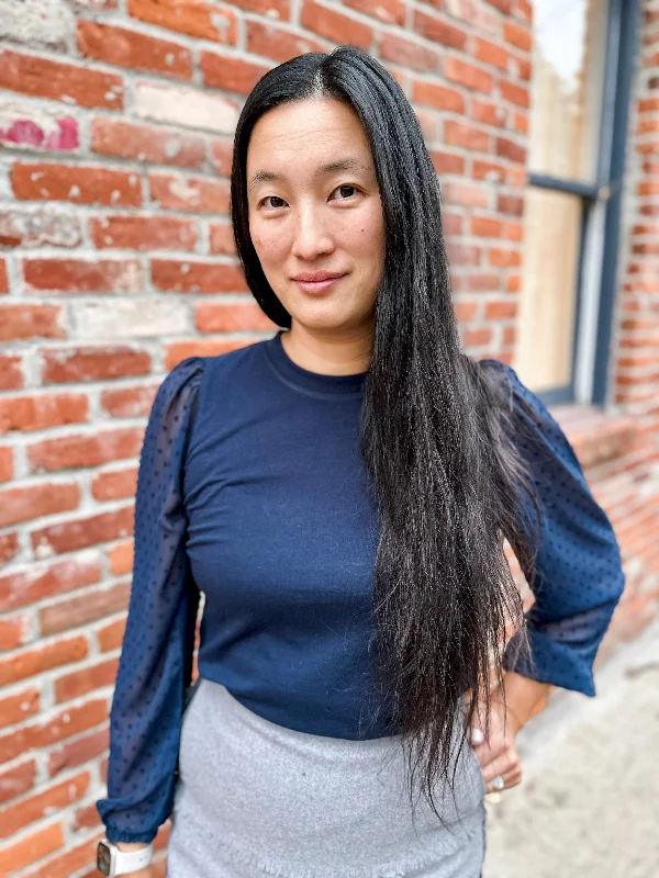 Comfort Centric Apparel Sheer Swiss Dot Sleeve Top