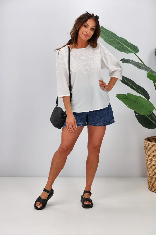 Sophisticated Style Shine On Label Lana Embroidered Top White