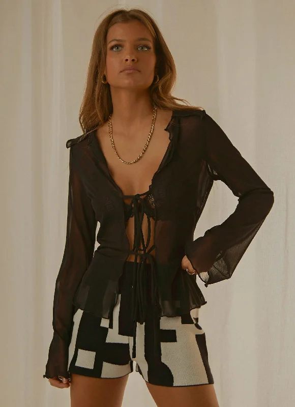 Online Boutiques Best Parisian Balcony Tie Top - Black