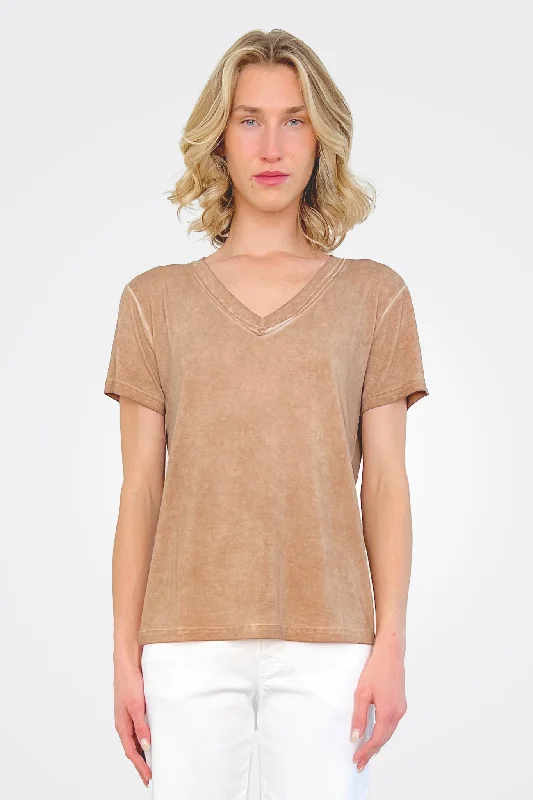 Budget-Friendly Fashion Tenna V Neck Shirt - Camel