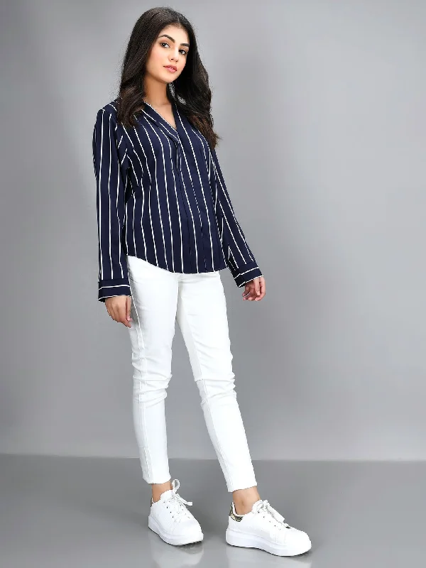 Casual Fashion Striped Shirt - Dark Blue