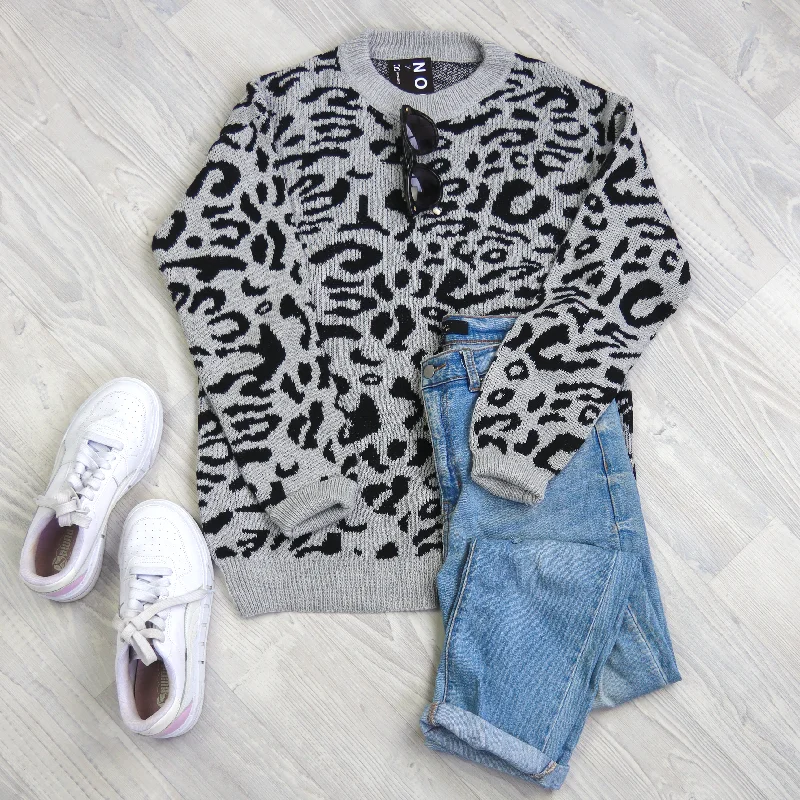 Women's Urban Fashion Long Animale Jersey - Light Grey