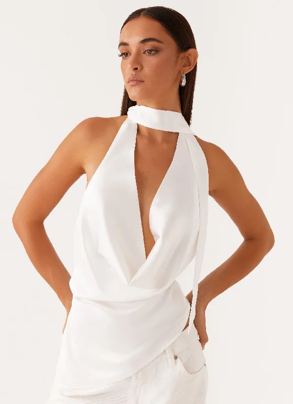 Women's Clothing Boutique Nina Halterneck Scarf Top - White