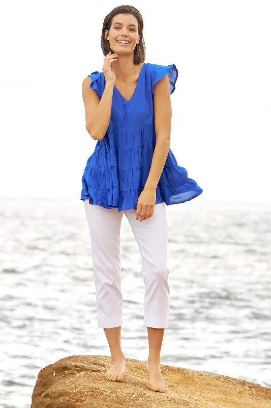 Premium Style Betty Basics Danica Frill Top Cobalt Blue