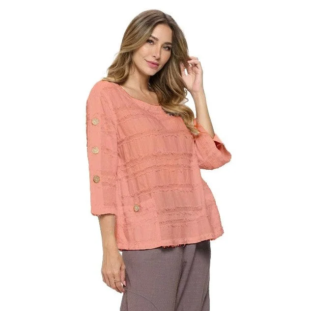 End Of Season Clearance Fringe-Trim Voile Top in Peach - FR-102-PCH - Size S only!
