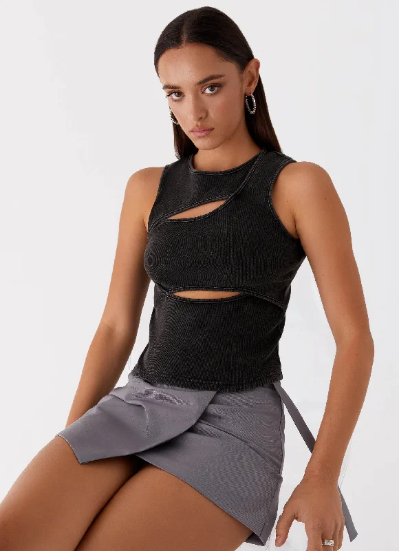 Sophisticated Outfits Beyond Cut Out Ribbed Top - Charcoal