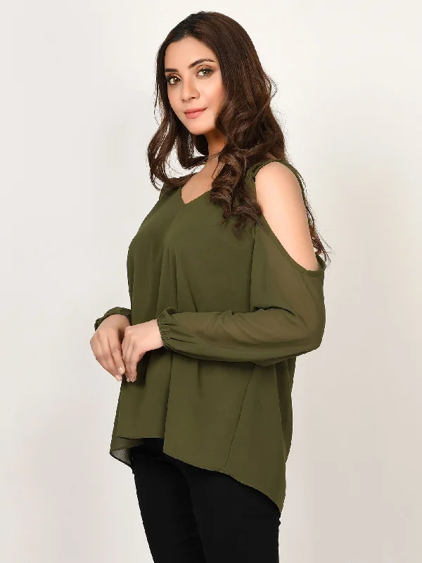 High End Women's Wear Cold Shoulder Chiffon Top