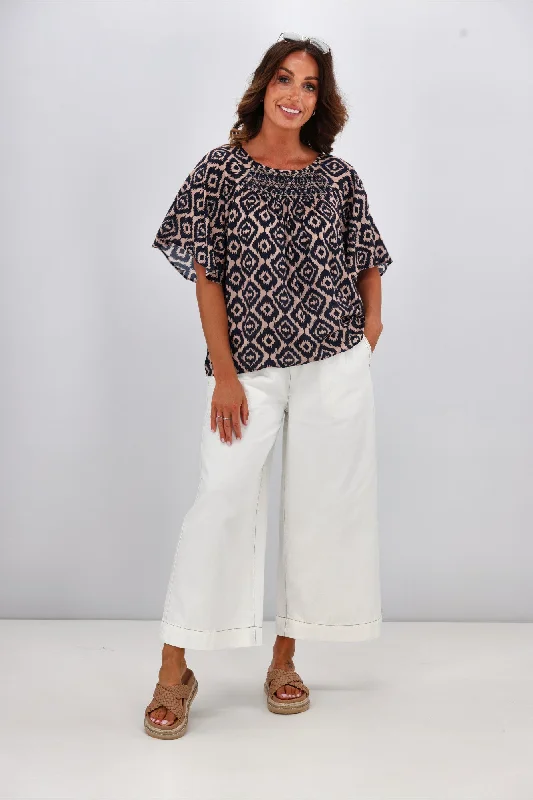 Special Occasion Wear Gloss by Shine On Alesandra Flutter Sleeve Top Midnight Diamond Print