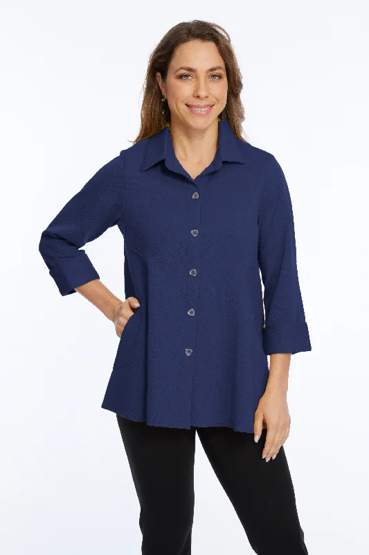 Urban Femme Streetwear LIOR Women's Navy Textured Knit Button Up Side Pockets - "Vella"