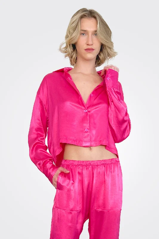 Street Style Fashion Billie Boxy Vintage Satin Shirt - Shock