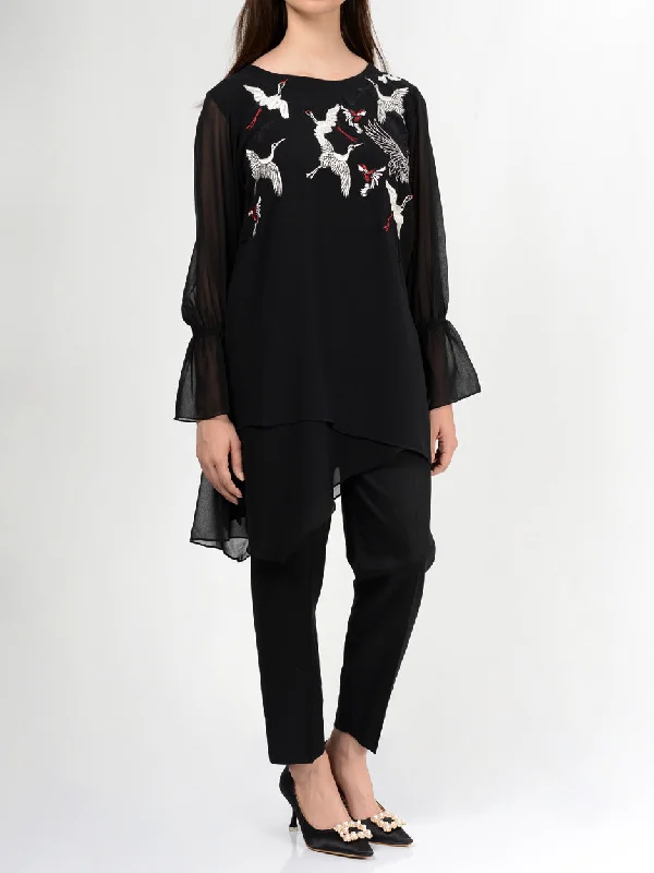 City Fashion Embroidered Chiffon Top