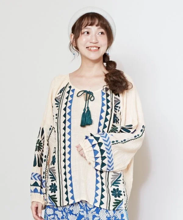 Exclusive Sale Embroidered Slub Cotton Top