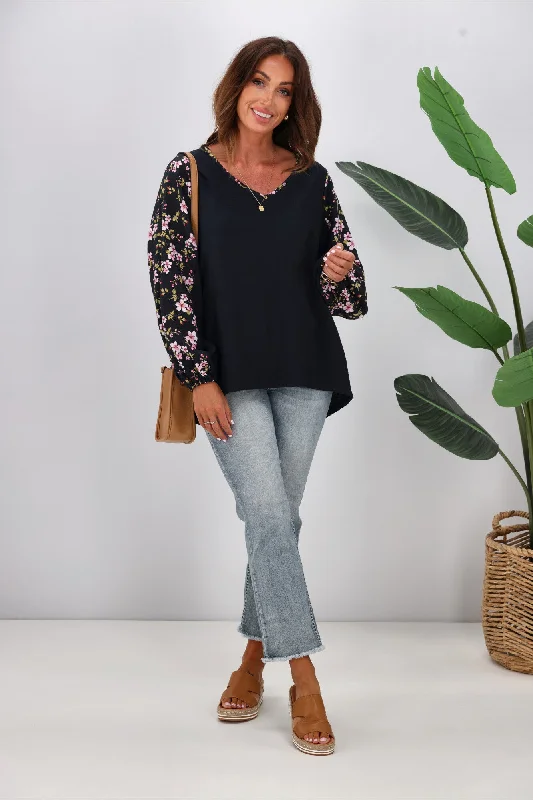 Rocker Chic Fashion Gloss The Label Yara Split Sleeve Top Botanical Floral