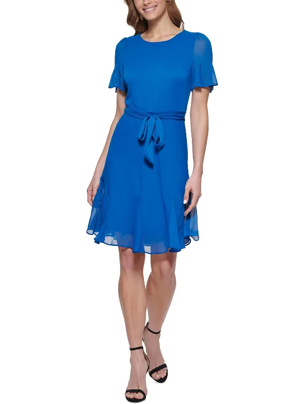 Women's Clothing Brands Womens Knee Length Tie Waist Fit & Flare Dress