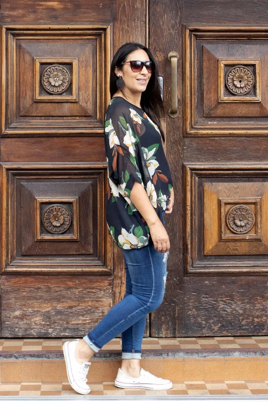 Stylish Savings Black Lily Draped Top - Floral Collection