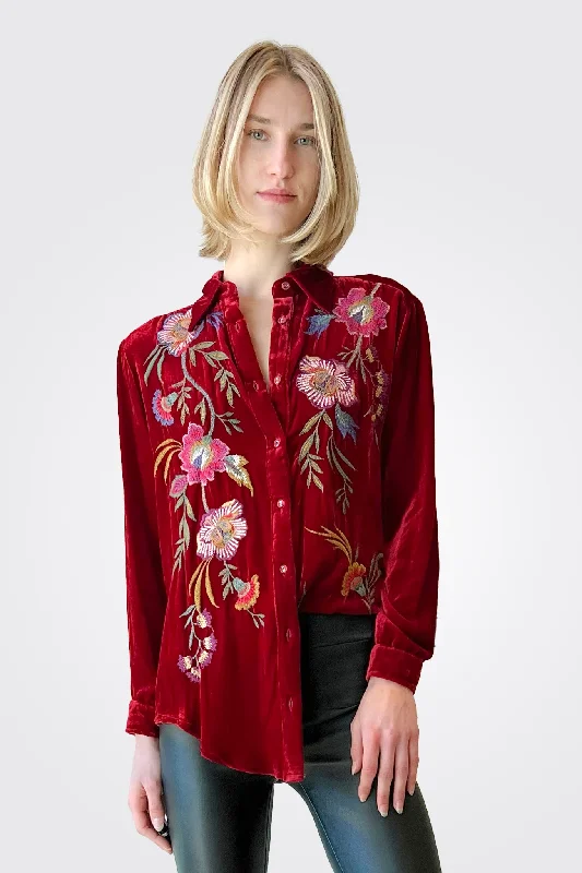 Seasonal Sale Sidonia Velvet Oversized Shirt - Red