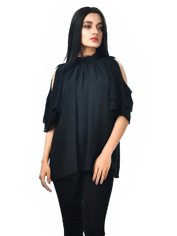 Timeless Elegance Cold Shoulder Flared Top