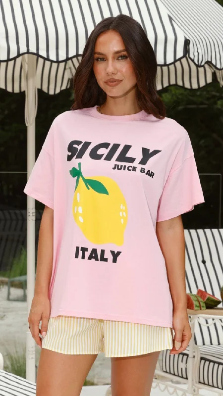Women's Online Clothing Boutique Sicily Juice Bar Top and Shorts Set - Pink/Yellow