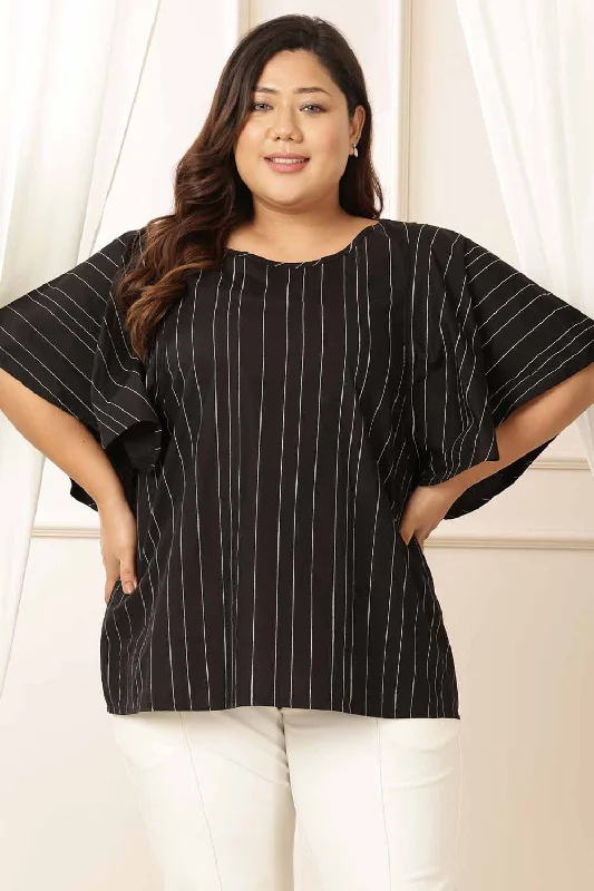 Laid-Back Elegance Plus Size Black Stripe Cotton Top