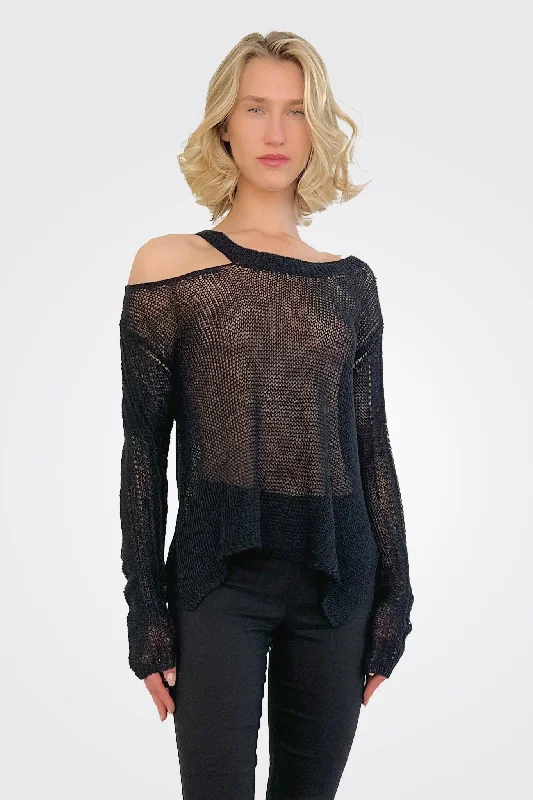 Fashionista Favorites Open Collar Knitted Top - Nero