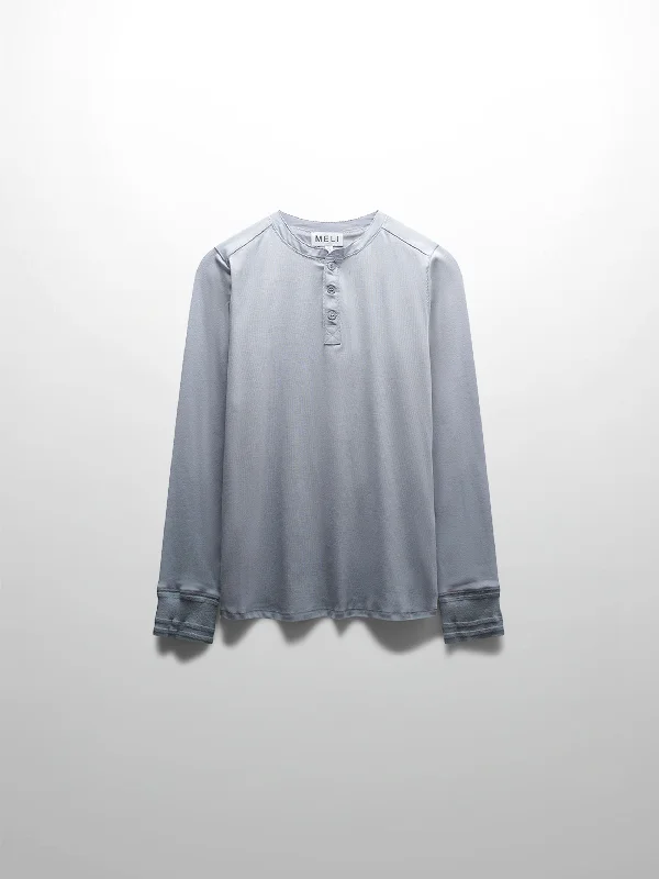 Vintage Fashion Trim Detail Henley-Grey/Blue