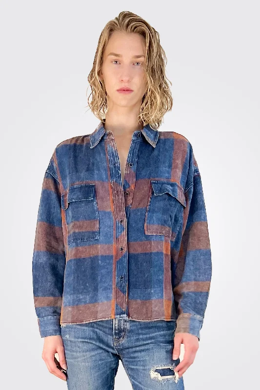 Athleisure Wear Embroidered Back Flannel - Blue