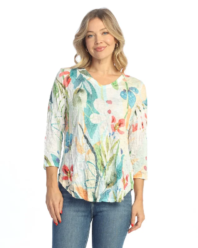 Limited Time Deal Jess & Jane "Lemonade" Rayon Burnout Crushed V-Neck Round Hem Top - RC3-2058