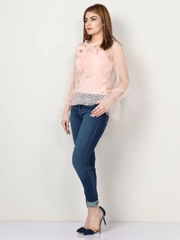 Relaxed Style Pearl Net Top