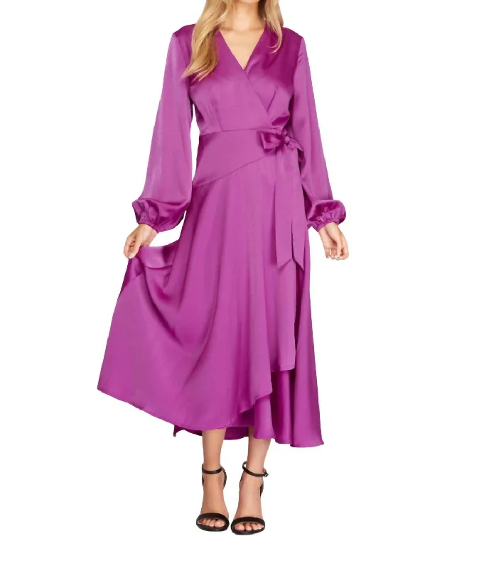 Women's Online Clothing Boutique Long Sleeve Satin Maxi Dress In Orchid