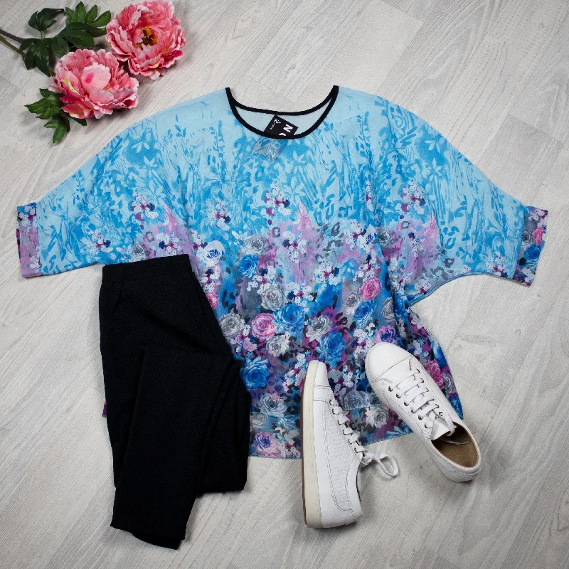 Fashion Essentials Aqua floral Draped Top - Floral Collection