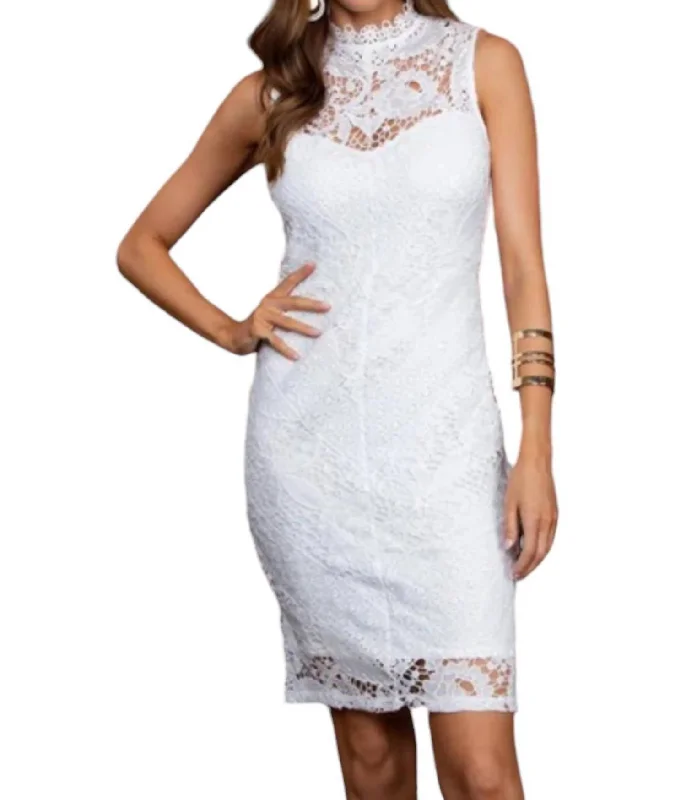 Workwear Fashion for Women Sleeveless Crochet Dress In White