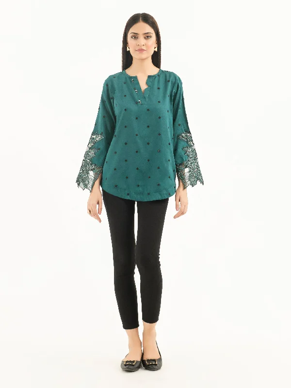 Exclusive Online Sale Embroidered Top-Satin (Pret)