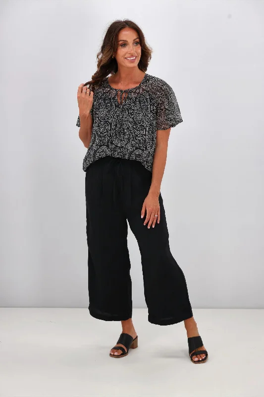 Exclusive Discount Gloss by Shine On Hilda Yoke Tie Top Black Line Print