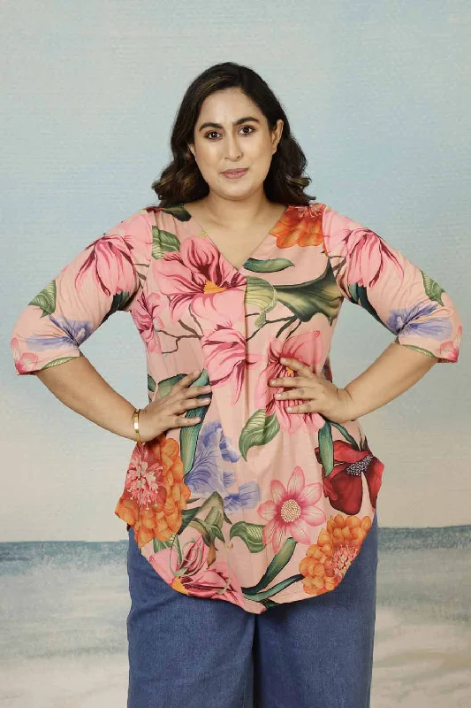Urban Femme Streetwear Pink Floral Plus Size Top