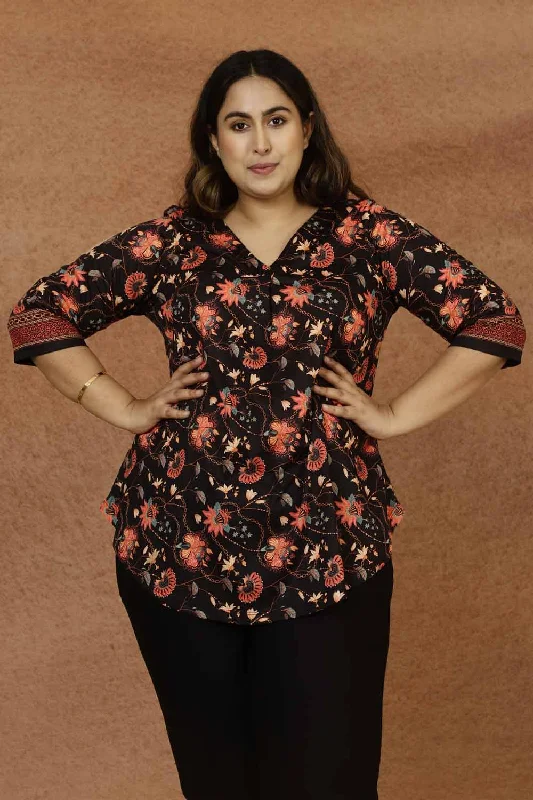 Evening Looks Black Luxe Floral Plus Size Top