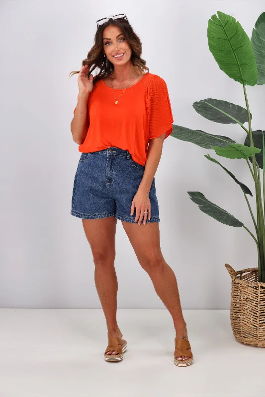 Bold Fashion Gloss by Shine On Selina Pleated Raglan Top Coral