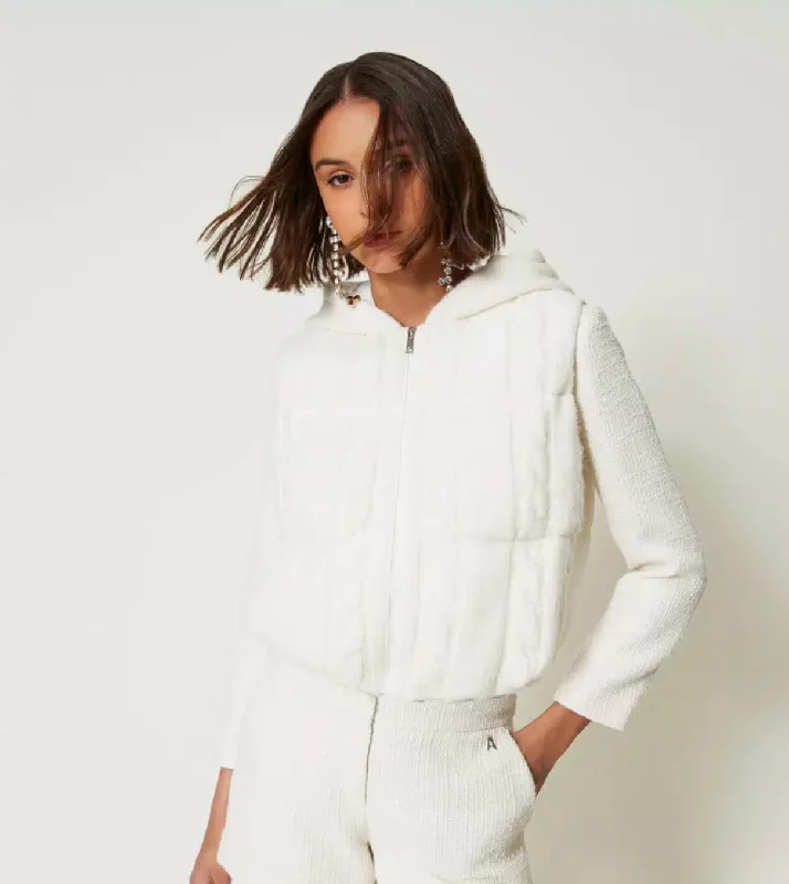 Clearance Event Padded Cable Knit Gilet - White Cream